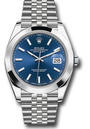 Replica Rolex Steel Datejust 41 Watch 126300 Smooth Bezel Blue Index Dial Jubilee Bracelet